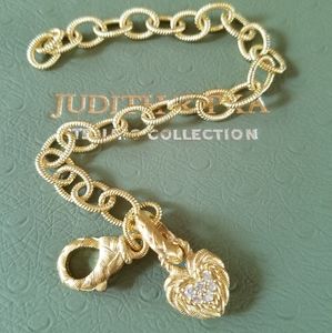 Judith Ripka S/S Gold Heart Charm Bracelet.
